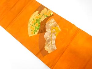 地紙に菊・枝葉模様織り出し 名古屋帯